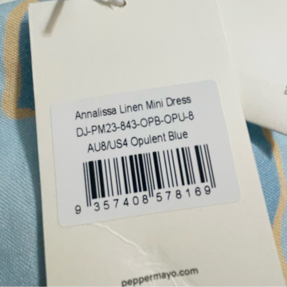 Peppermayo Annalissa Linen Mini Dress in Opulent Blue Side Ruching Size 4 NWT - Picture 8 of 13